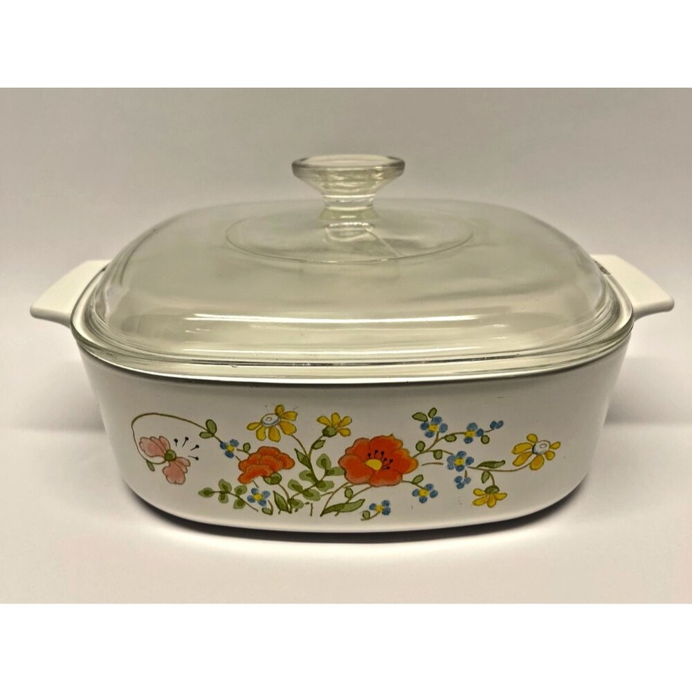 MCM Corning Ware A-2 Wildflower 2 Qt Casserole Dish with Pyrex Lid A-9-C-Vintage